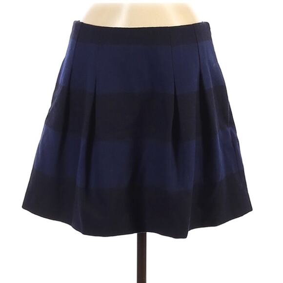 Madewell Blue Black Striped A-Line Pleated Wool Skirt 6 Mini Side Zip Academia - Picture 1 of 7